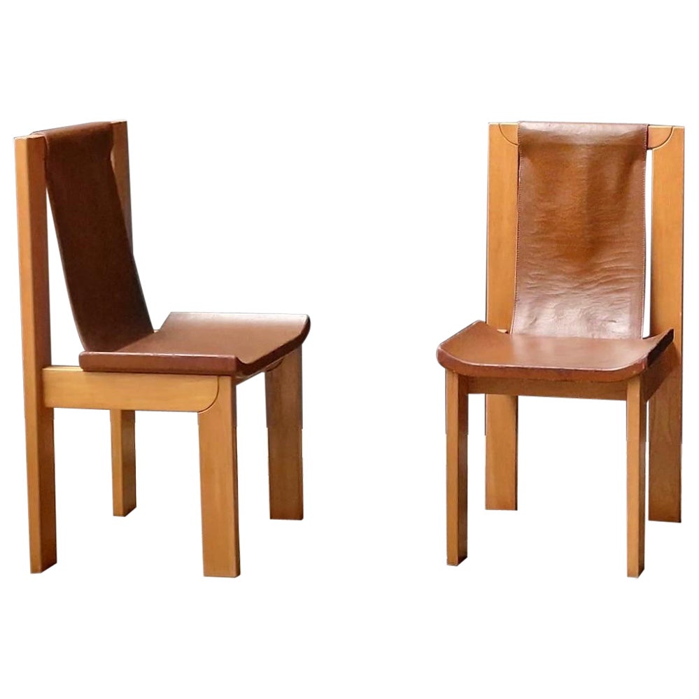 Set of 3 Leather and Elm Regain Chairs