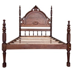 20th Century Full Bed, Original Four Fluted Poster Spanish Bed with Wood Slabs