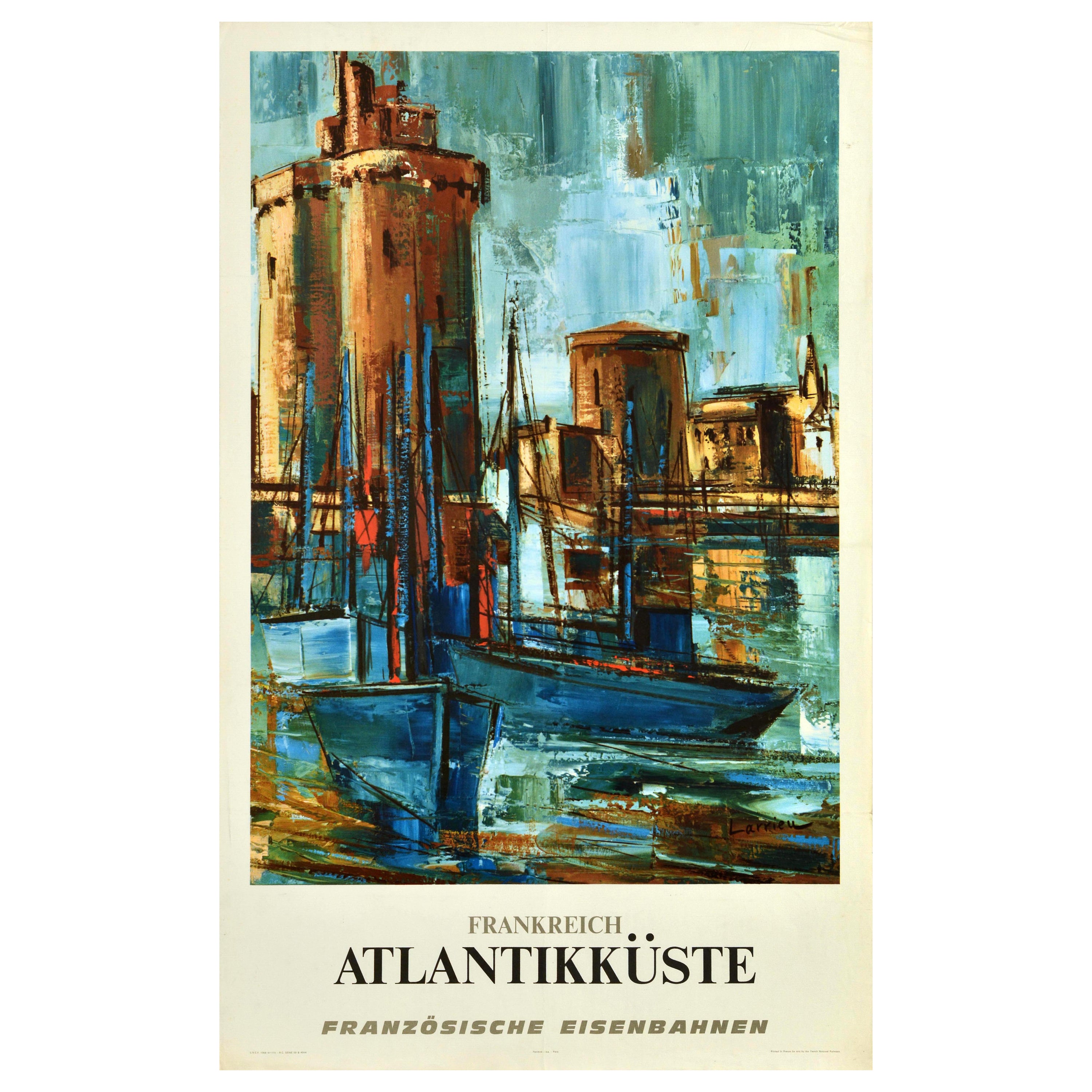 Poster originale d'epoca delle ferrovie francesi Costa Atlantica Francia SNCF Railway Design