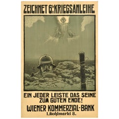 Original Vintage War Poster Subscribe 6th War Bond WWI Vienna Commercial Bank