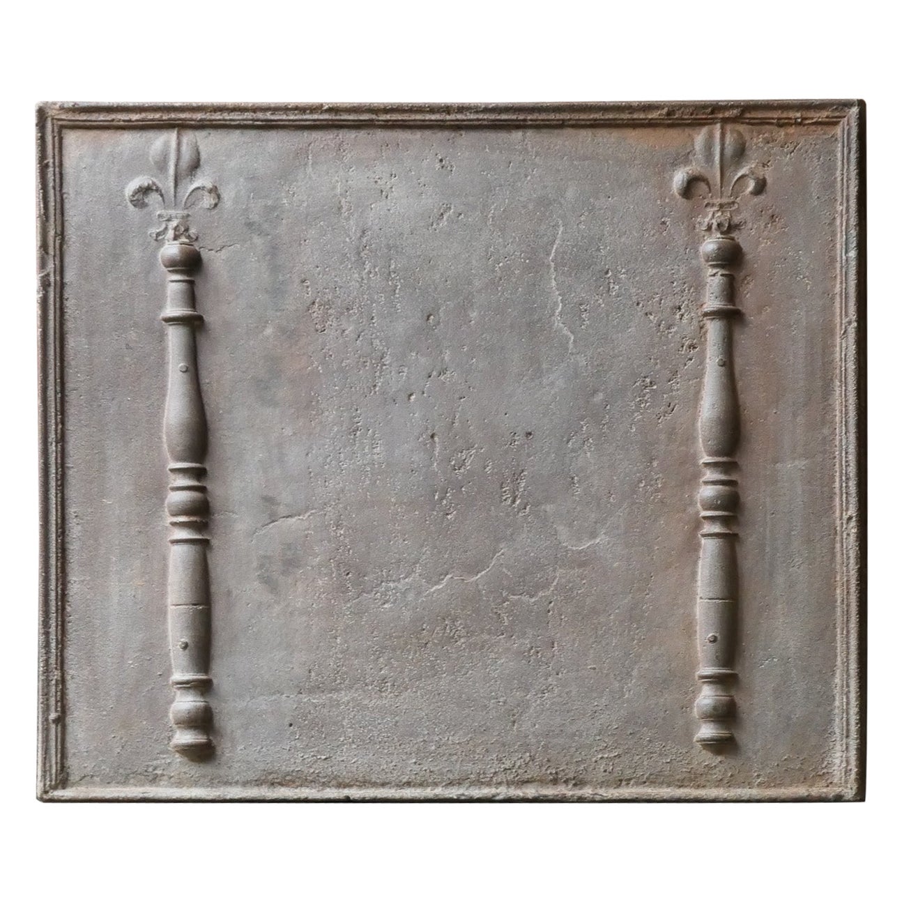 18th Century French Fireback / Backsplash with Pillars and Fleur De Lys For Sale