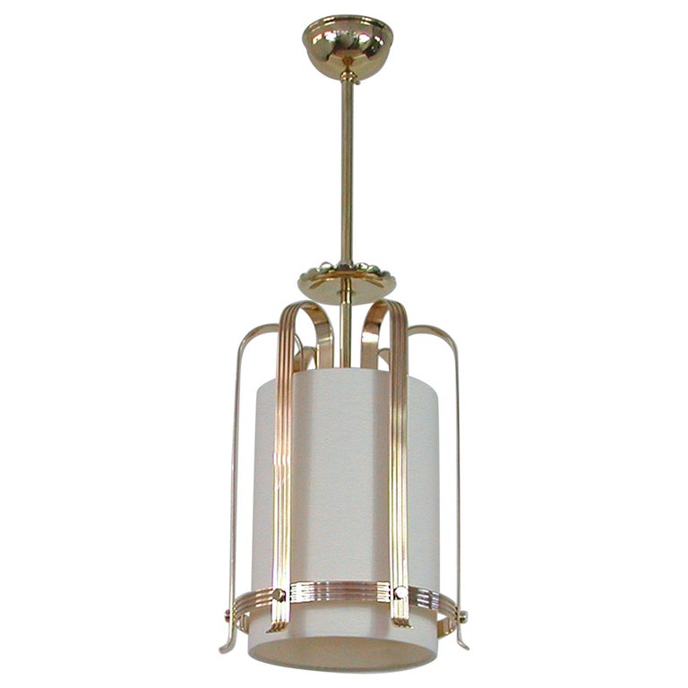 Swedish Art Deco Brass and Fabric Lantern, 1930s to 1940s For Sale