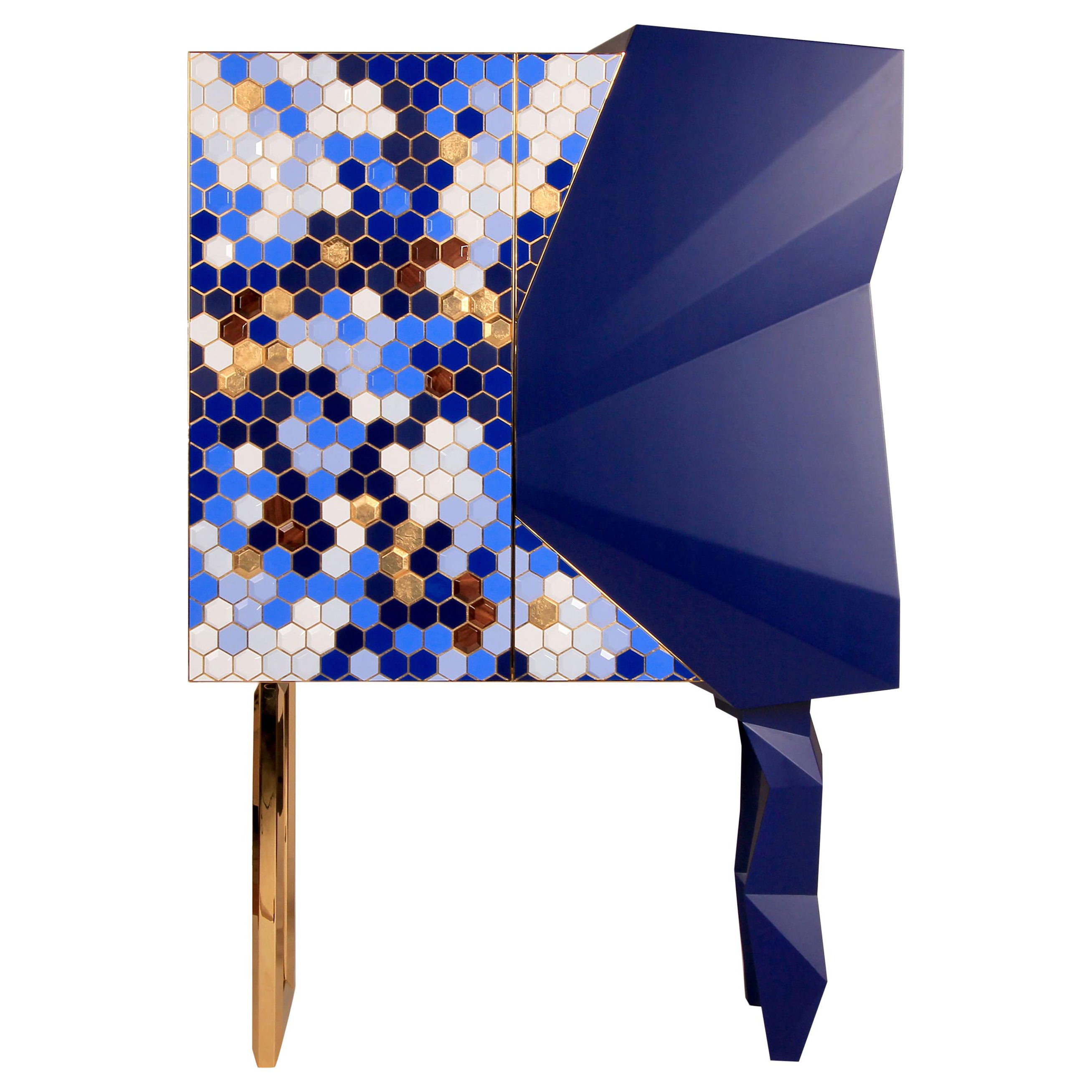 Honeycomb Blue and Gold Leaf Cabinet, Royal Stranger