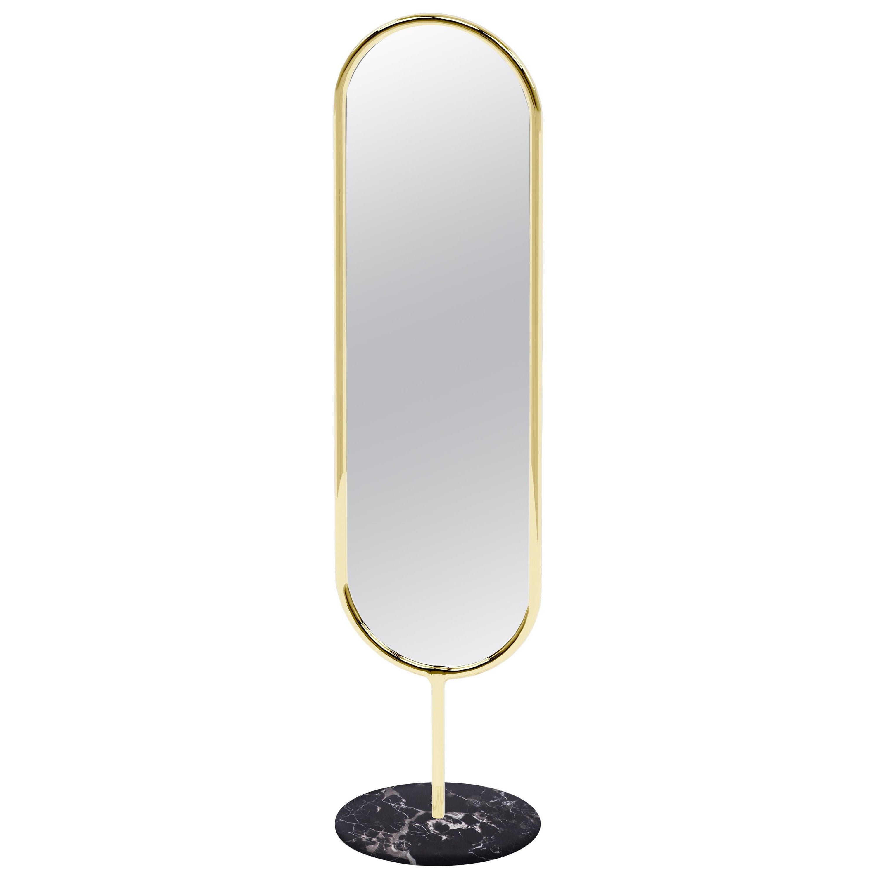 Colosseum Floor Mirror with Nero Marquina Marble Base For Sale at