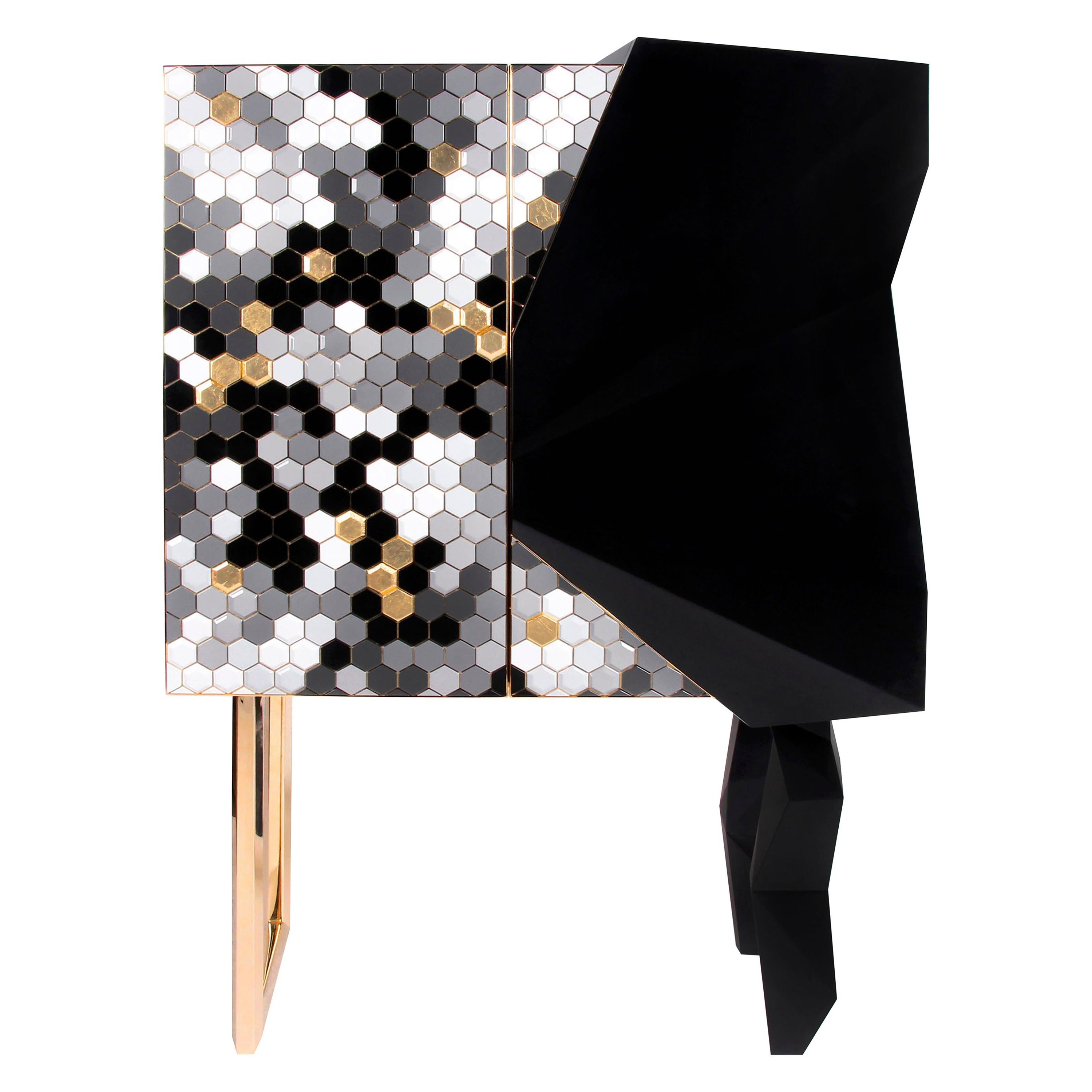 Honeycomb Black and Gold Leaf Cabinet, Royal Stranger