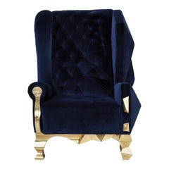 Blauer Samt-Sessel von Royal Stranger