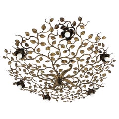 Huge Foliage Floral Flush Mount Light Fixture in Gilt Metal