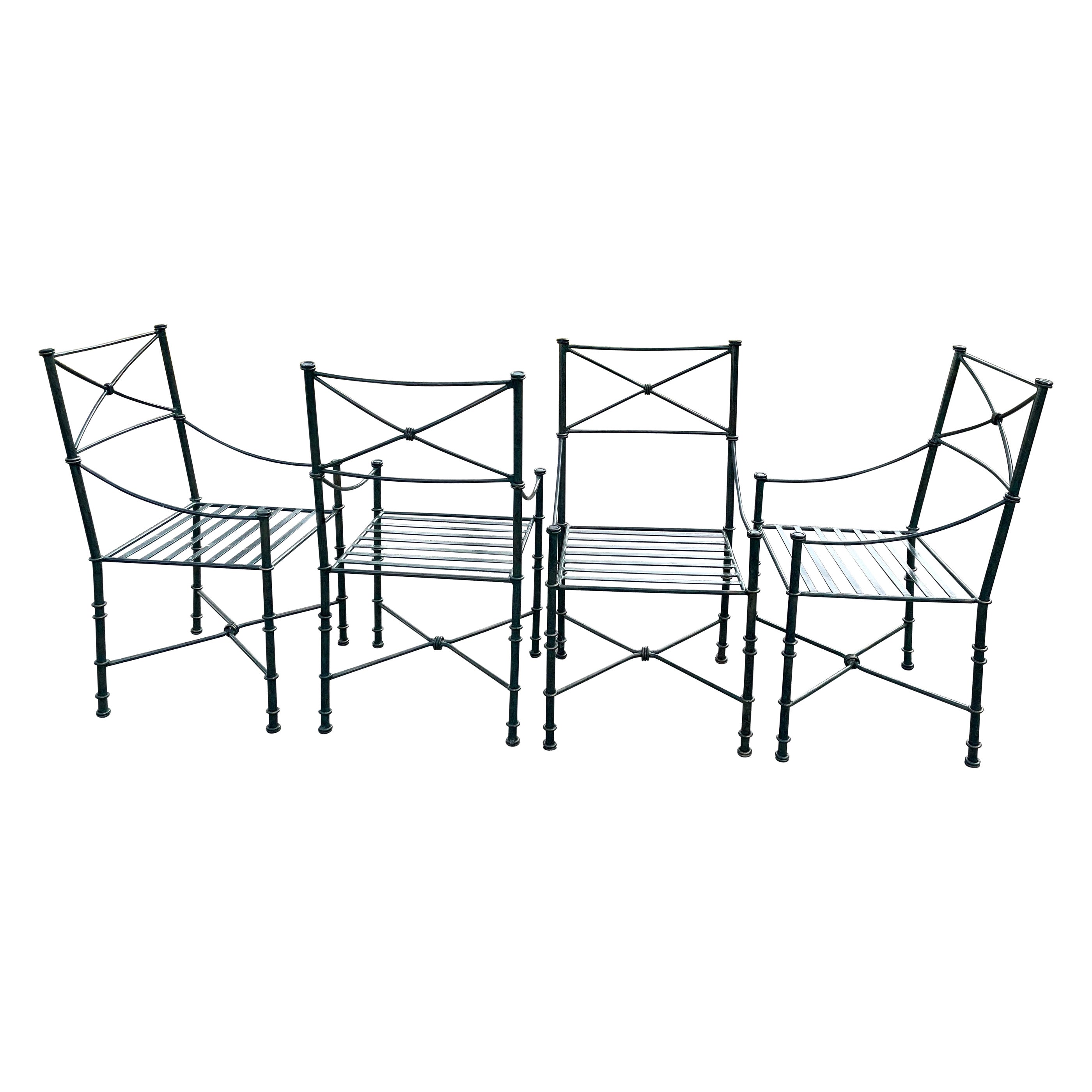 Giacometti inspired Wrought iron chairs A set of 4 dining chairs For Sale