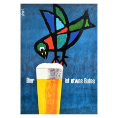 Original Vintage Drink Advertising Poster Beer Is A Good Thing Bird Piatti Bier