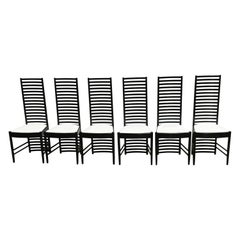 Italian Post Modern Ladder Back Dining Chairs, Bauhaus Black Lacquer High Back