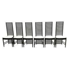 Chaises de salle à manger italiennes post-modernes à dossier en échelle, dossier haut en laque noire Bauhaus