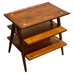 Vintage Mid-Century Modern 3 Tier Walnut Magazine Table, Merton Gershun, X Inlay