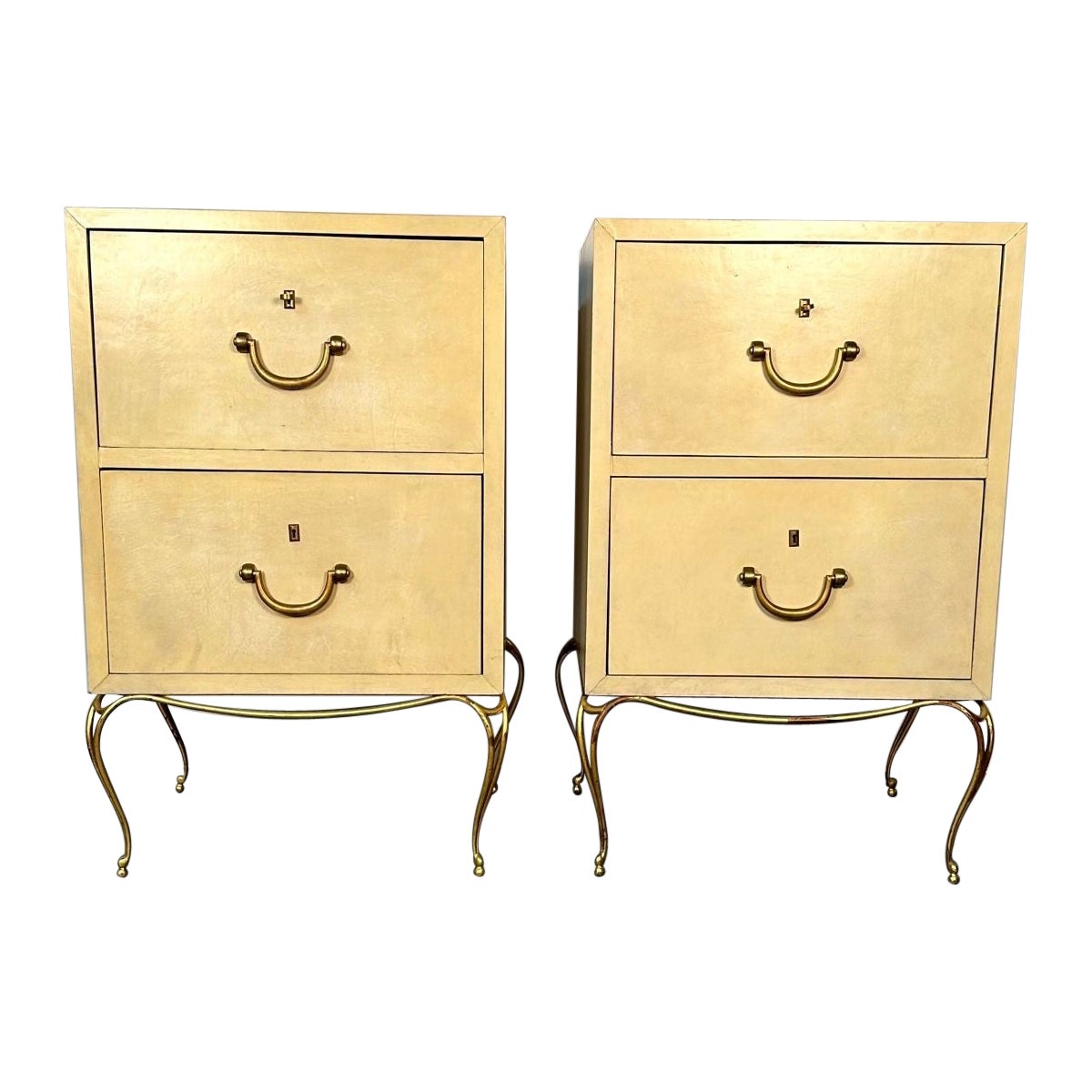 Pair Large Midcentury French Parchment Commodes, Chests or Cabinets, 1950s For Sale