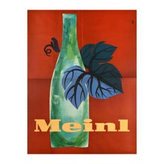 Affiche publicitaire originale vintage pour les boissons Meinl Leaf avec motif de bouteille de vin et de raisin