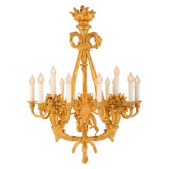 Lustre français du 19ème siècle en bronze doré de style Louis XVI