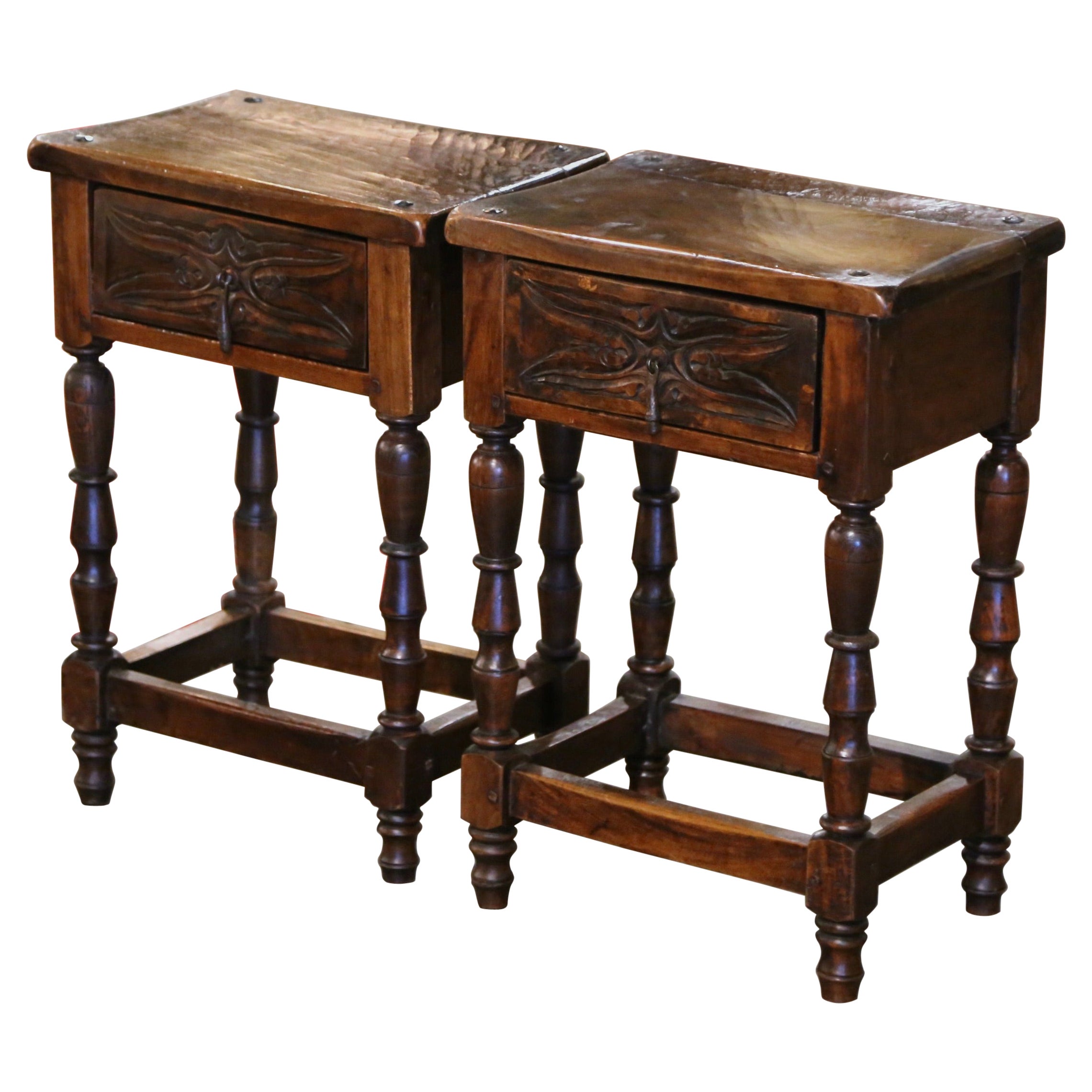 Pair of 19th Century Spanish Baroque Carved Walnut Side Tables
