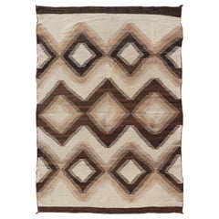 Used American Navajo Rug with Geometric Diamond All-Over Design in Tan, Brown, Cream