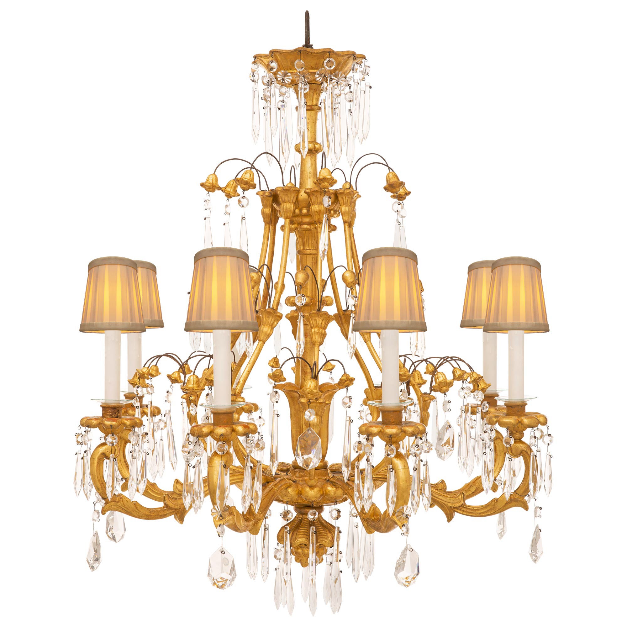 Italian 19th Century Venetian St. Giltwood And Crystal Chandelier For Sale