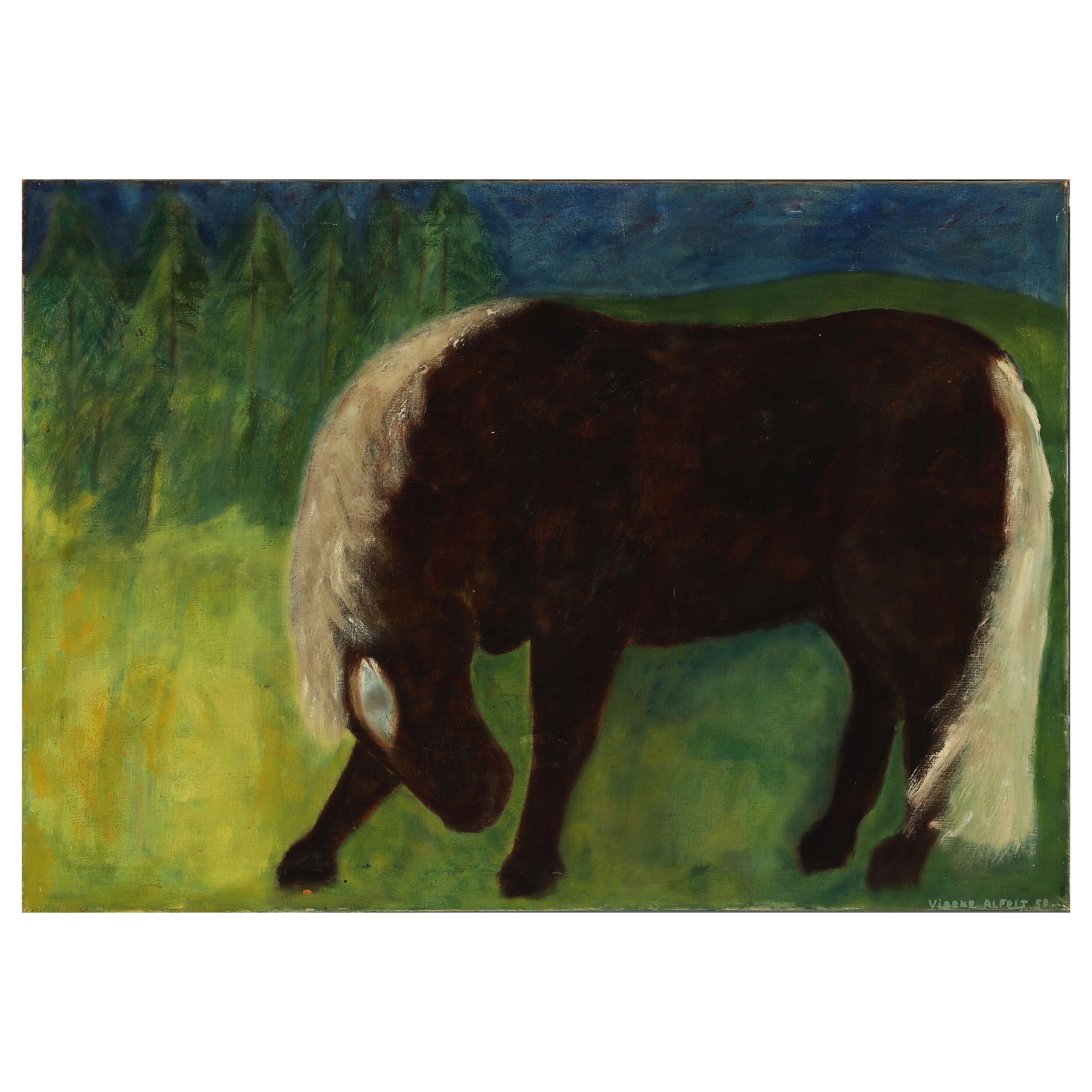"Horse" Early Work by Vibeke Alfelt 1958 Oil on Canvas For Sale
