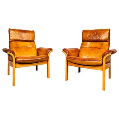 Stunning Pair of Gote Mobler Reclining Leather Armchairs Tan #683