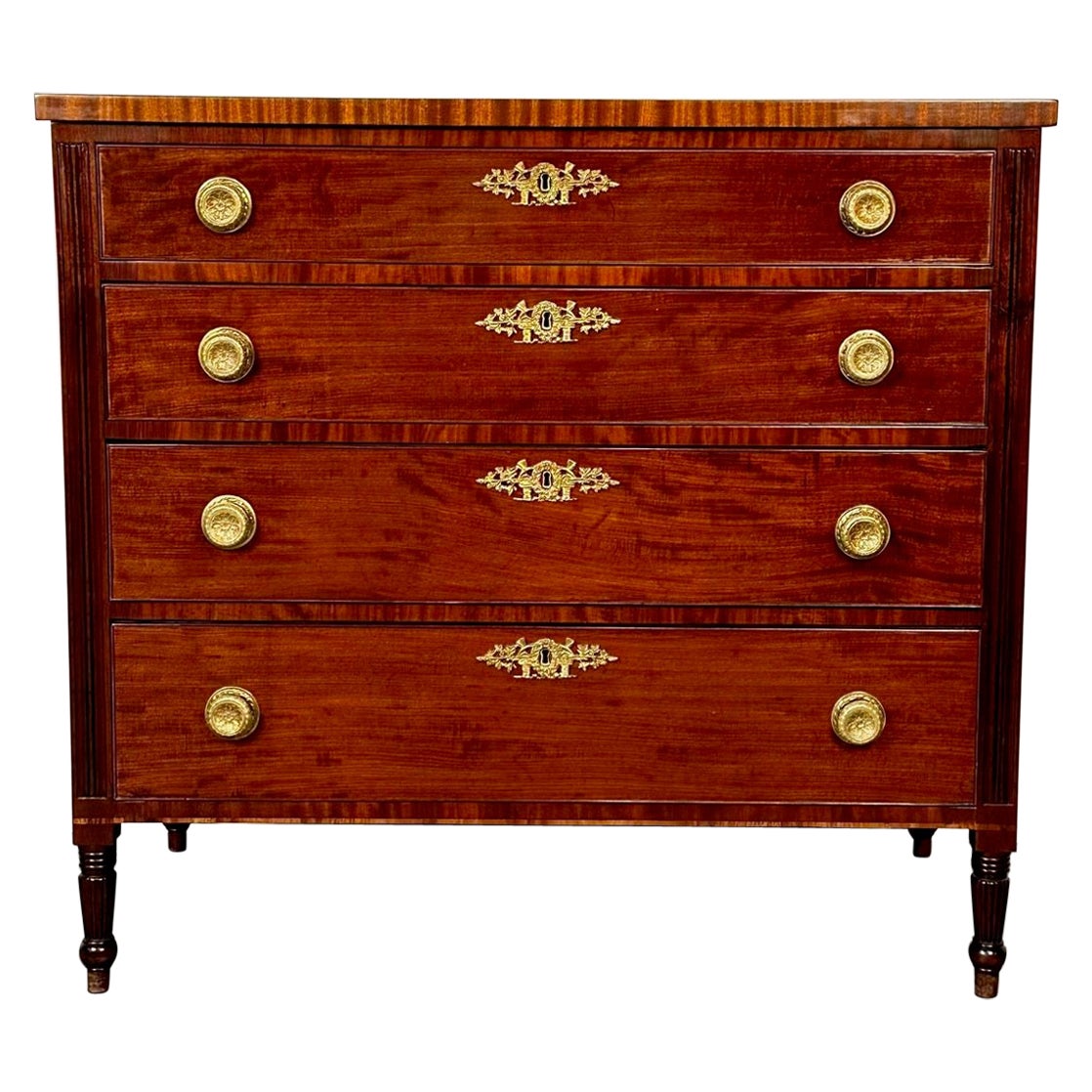 Polished 18th/19th Century Mahogany Chest, Dresser or Commode, Bronze Accents For Sale