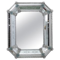 20th Century Venetian Murano Glass Flowers Octagonal Mirror