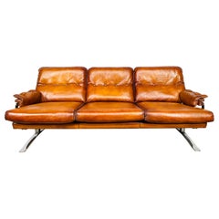 Used Swedish Arne Norell 1970s Light Tan 3 Seater Leather Sofa #782