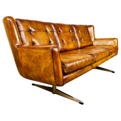 Vintage Scandi 1970s Light Tan 3 Seater Leather Sofa