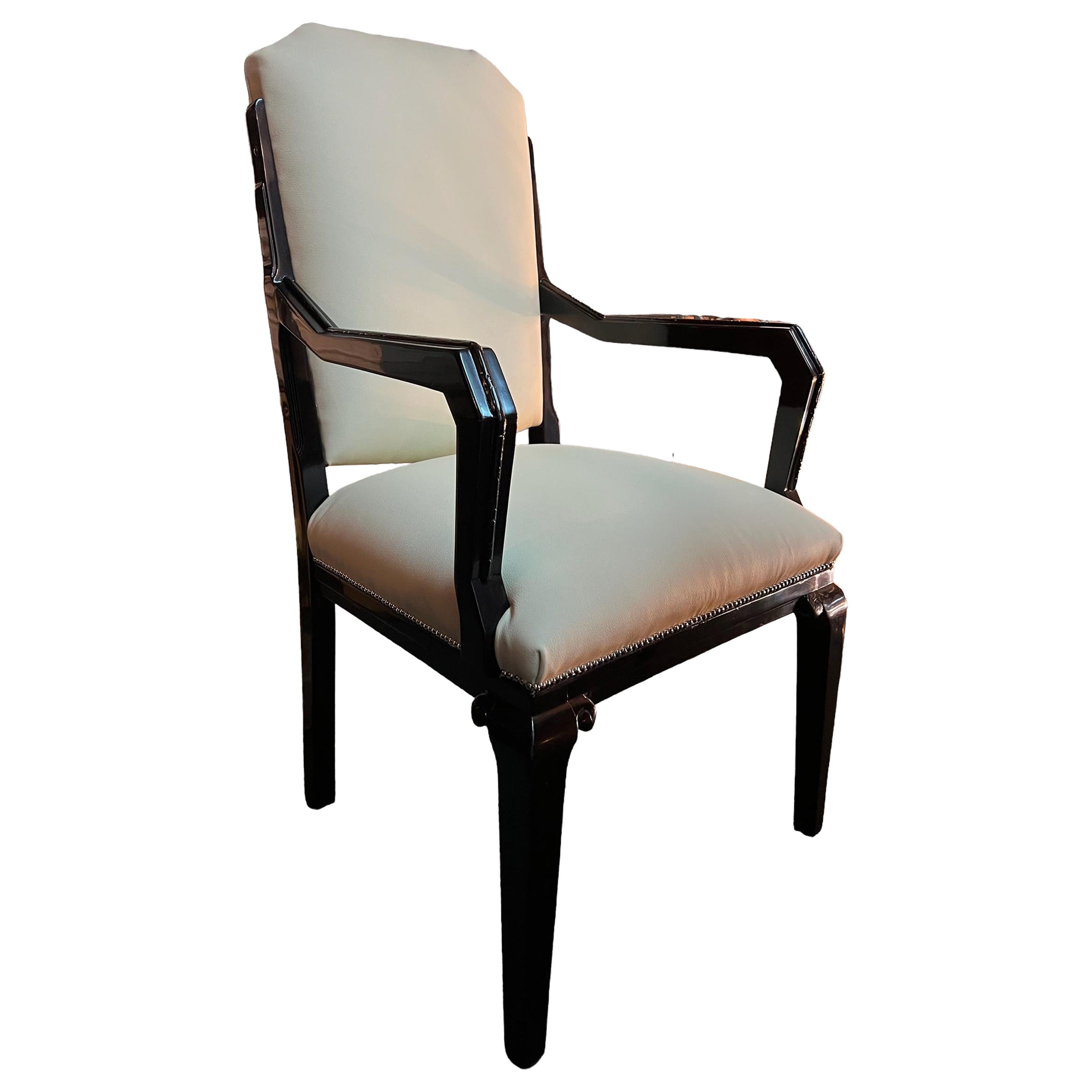 Desk Chair in Leather and Wood, Style: Art Deco, France, 1930 For Sale