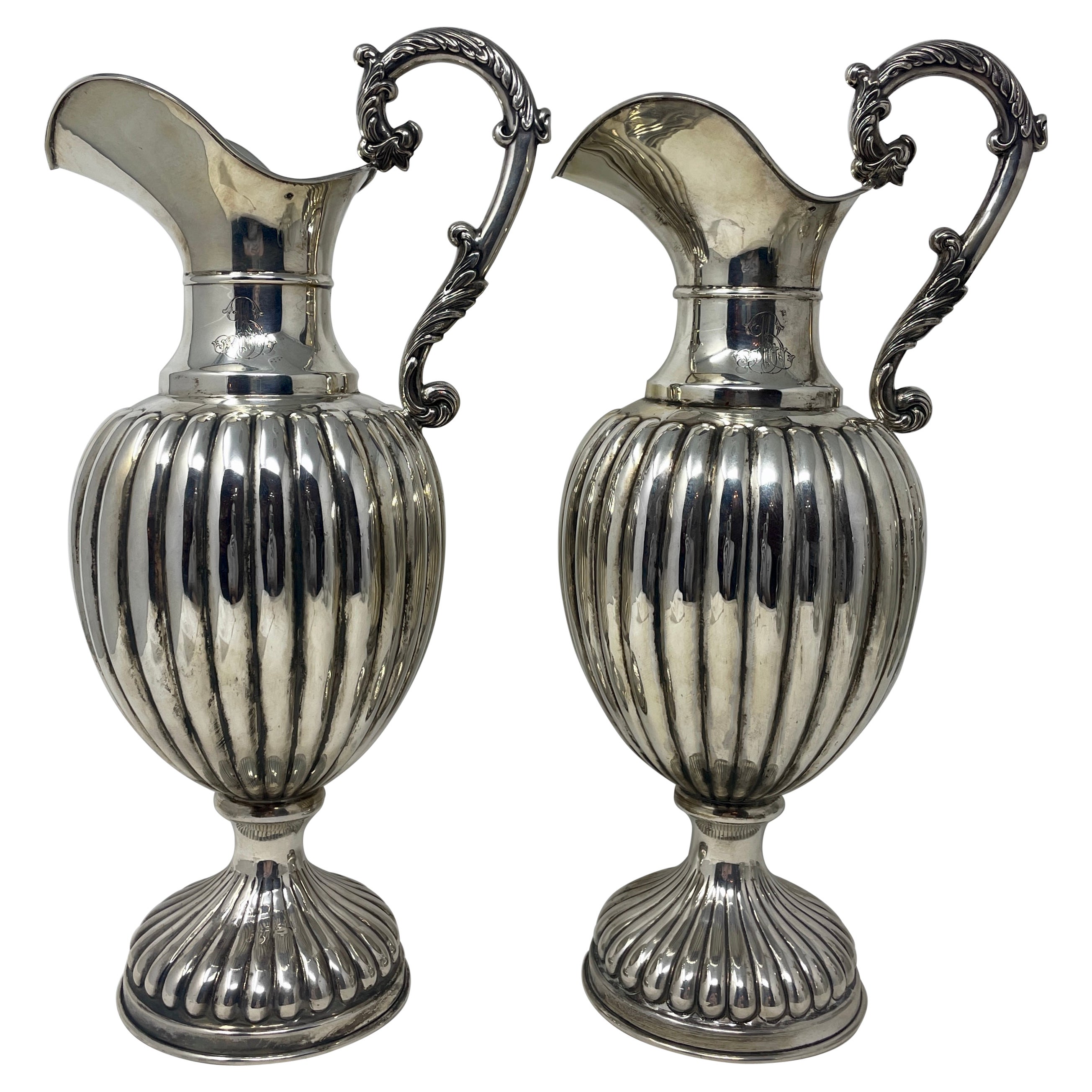 Pair Antique French Sterling Silver Water Jugs or Pitchers, circa 1860 For Sale