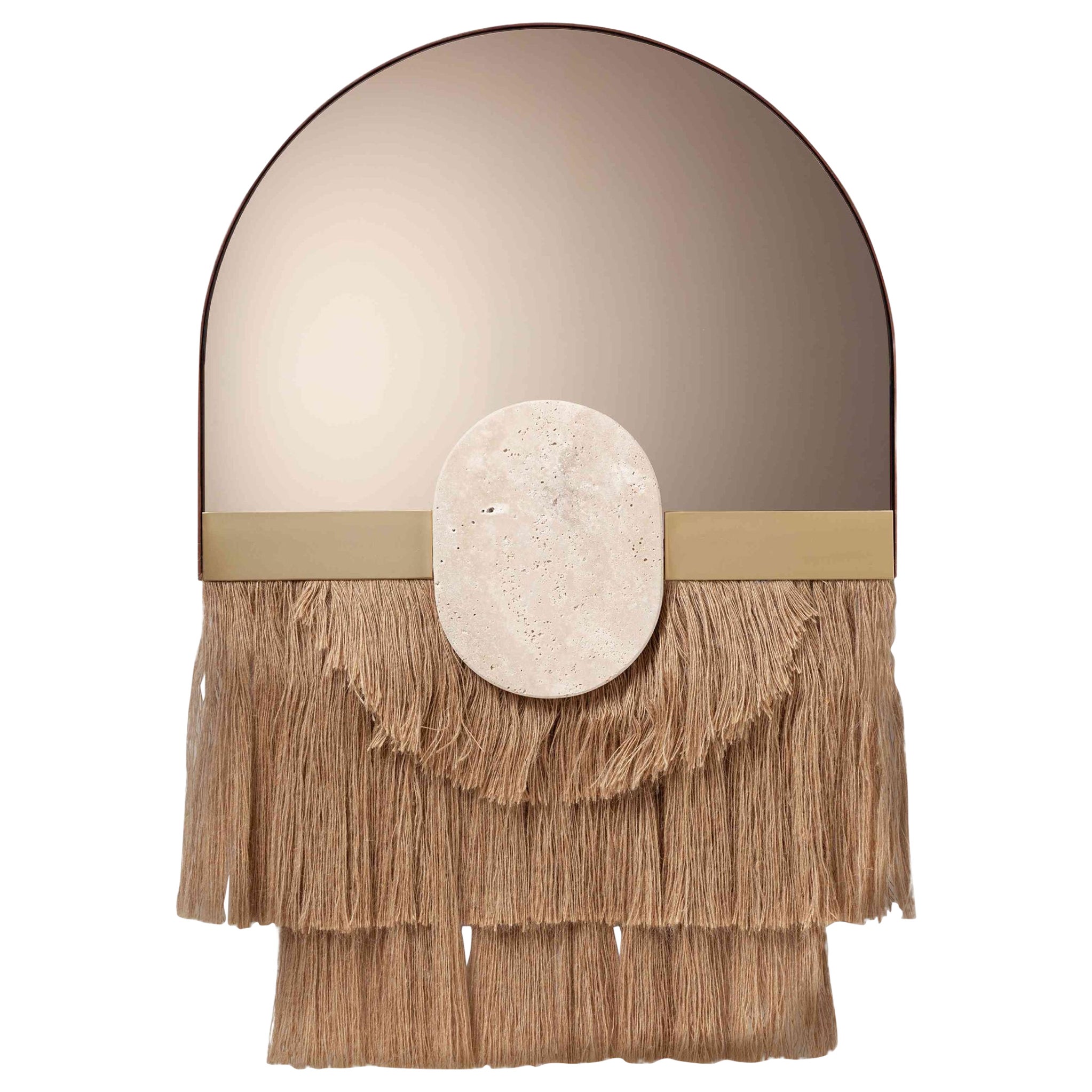 DOOQ Mid-Century Modern Souk Ecru Linen Mirror For Sale