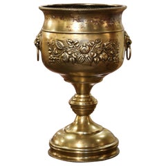 Mid-19th Century French Brass Repousse Cache-Pot on Integral Pedestal Stand