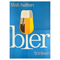 Affiche publicitaire d'origine vintage - Boisson de bière avec verre modéré - Beer Alcohol Art