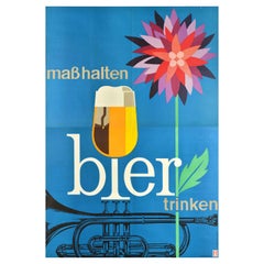 Original-Vintage-Werbeplakat, Getränke, Bier, gelassen, Blumen, Trompete, Alcohol