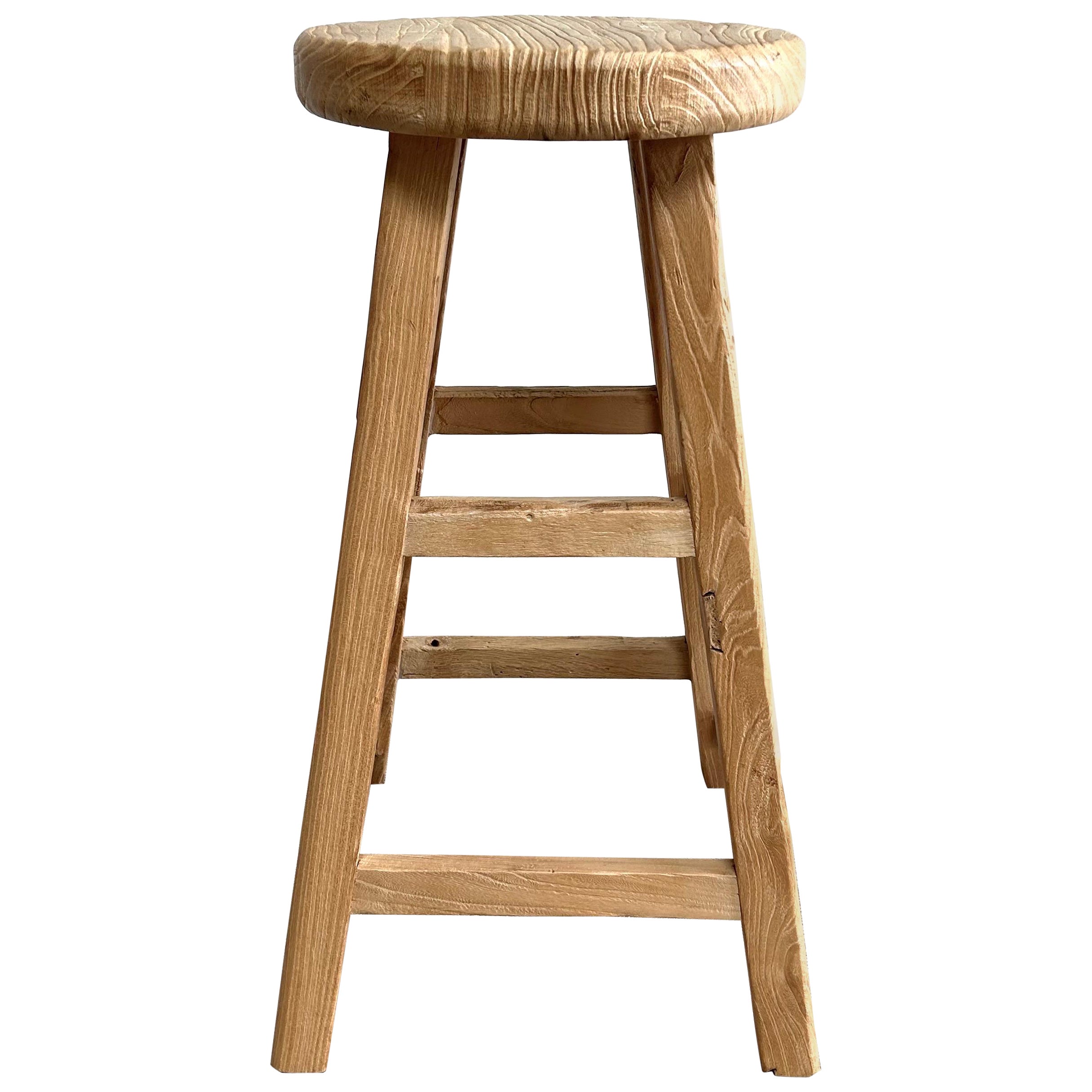 Reclaimed Elm Wood Custom Made Counter Height Stool For Sale