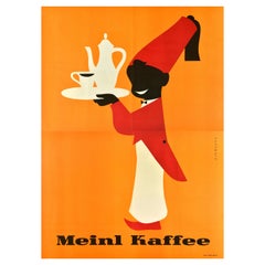 Original Vintage Drink Advertising Poster Meinl Kaffee Coffee Fez Hat Design Art