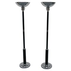 Pair of Art Deco Style Black Bakelite and Chromed Metal Floor Lamps