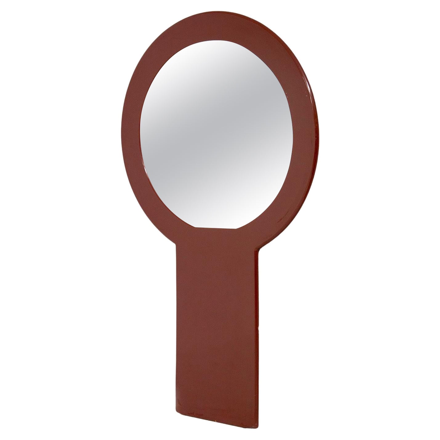 Italian Space Age Wall Mirror by F.Lli Sbrilli in Red Lacquered Wood