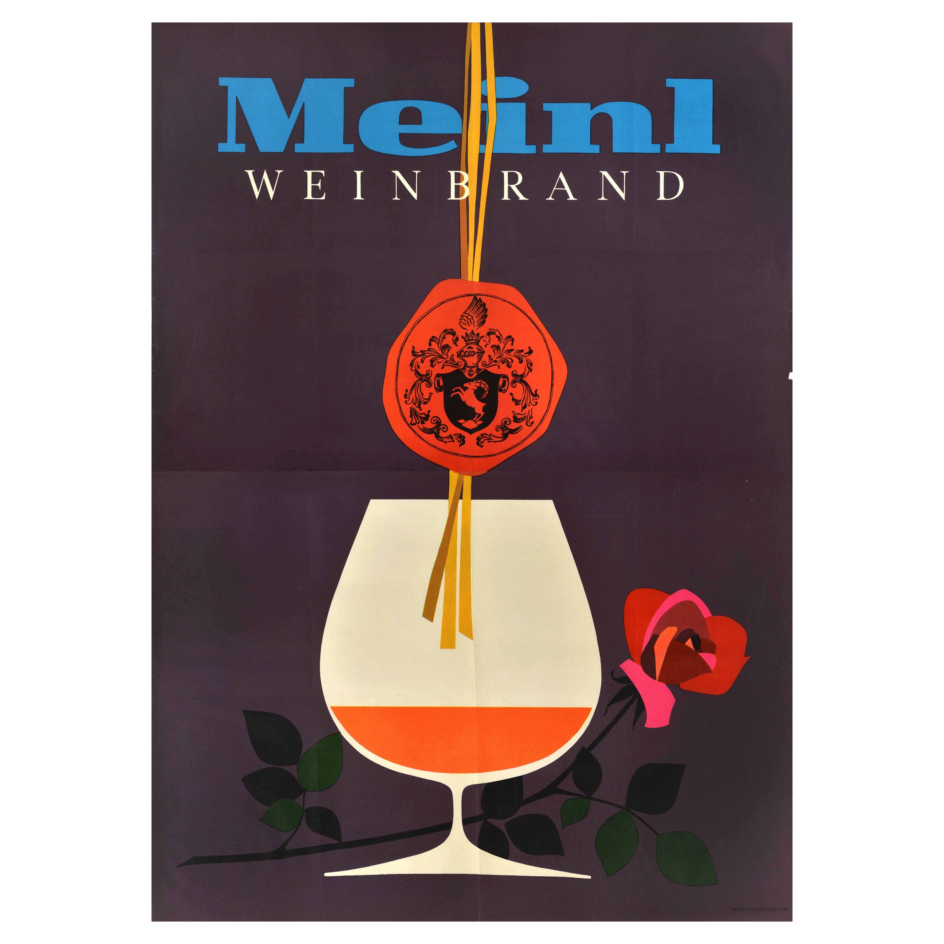 Original Vintage Drink Advertising Poster Meinl Weinbrand Brandy Cognac Alcohol For Sale