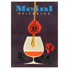 Original Antique Drink Advertising Poster Meinl Weinbrand Brandy Cognac Alcohol