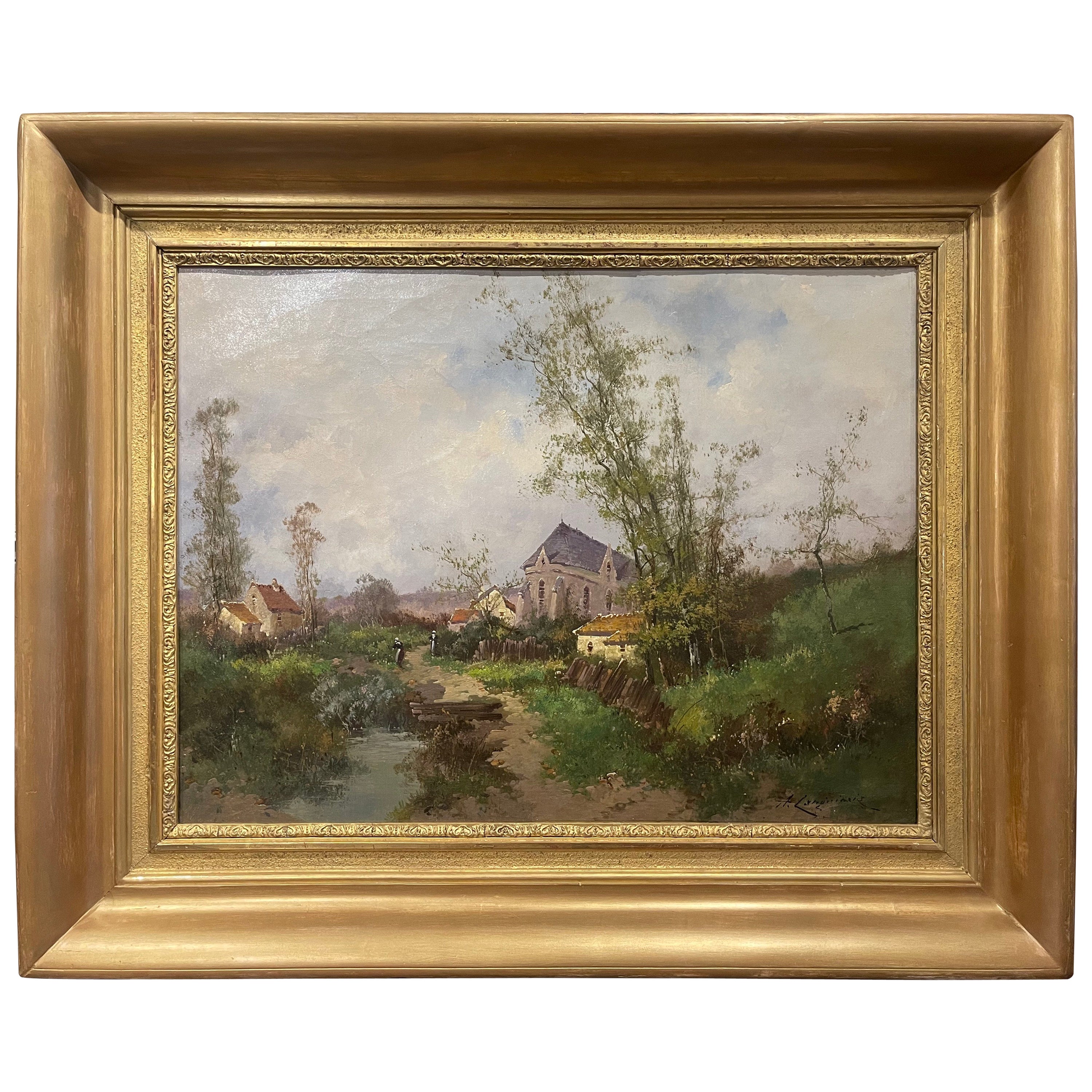 19th Century Framed Landscape Oil Painting Signed Languinais for Galien-Laloue