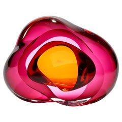 Vug in Fuchsia & Gold ii, Pink & Gold Geode Glass Artwork by Samantha Donaldson