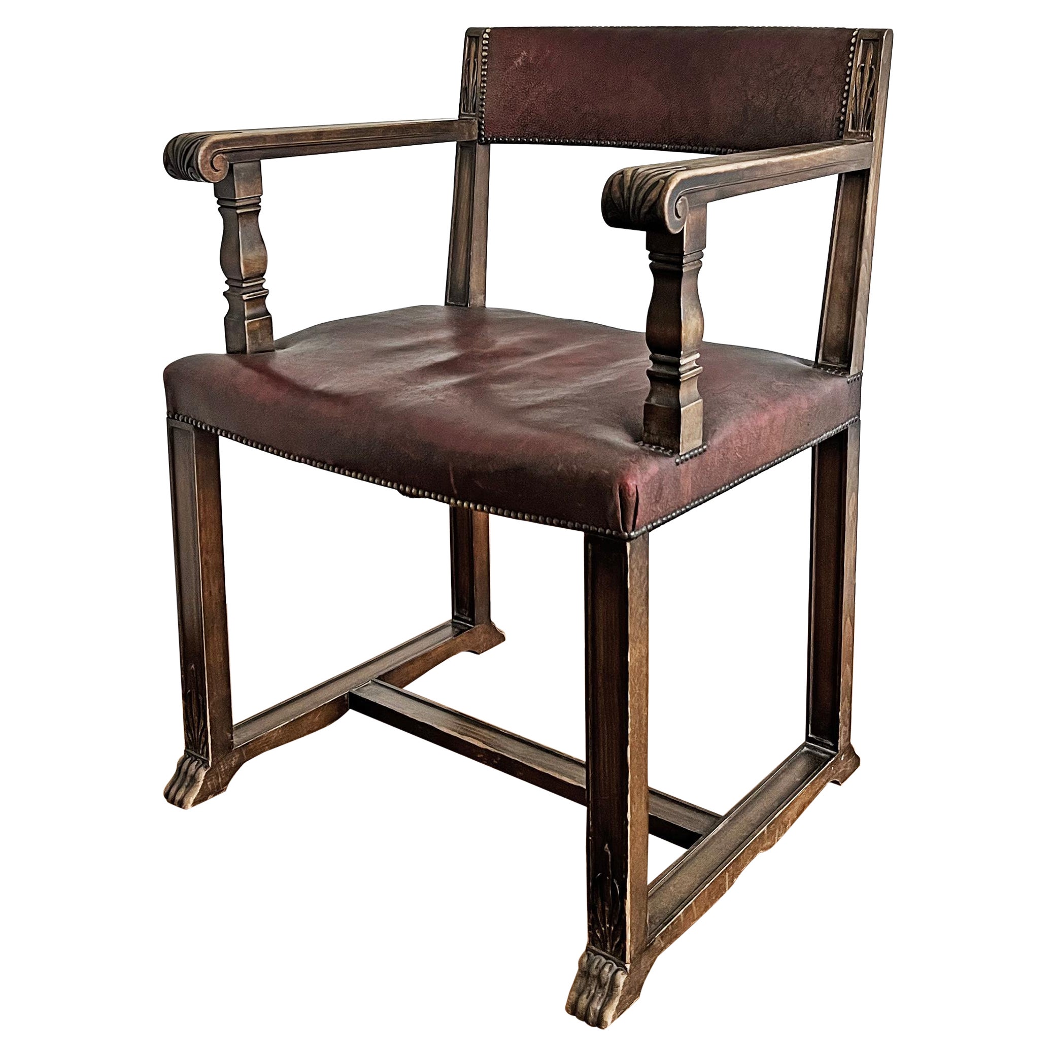 Armchair in Oak and Leather, circa 1920-1930s