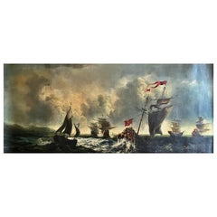 Spanish School Painting "Naval Battle", 19th Century