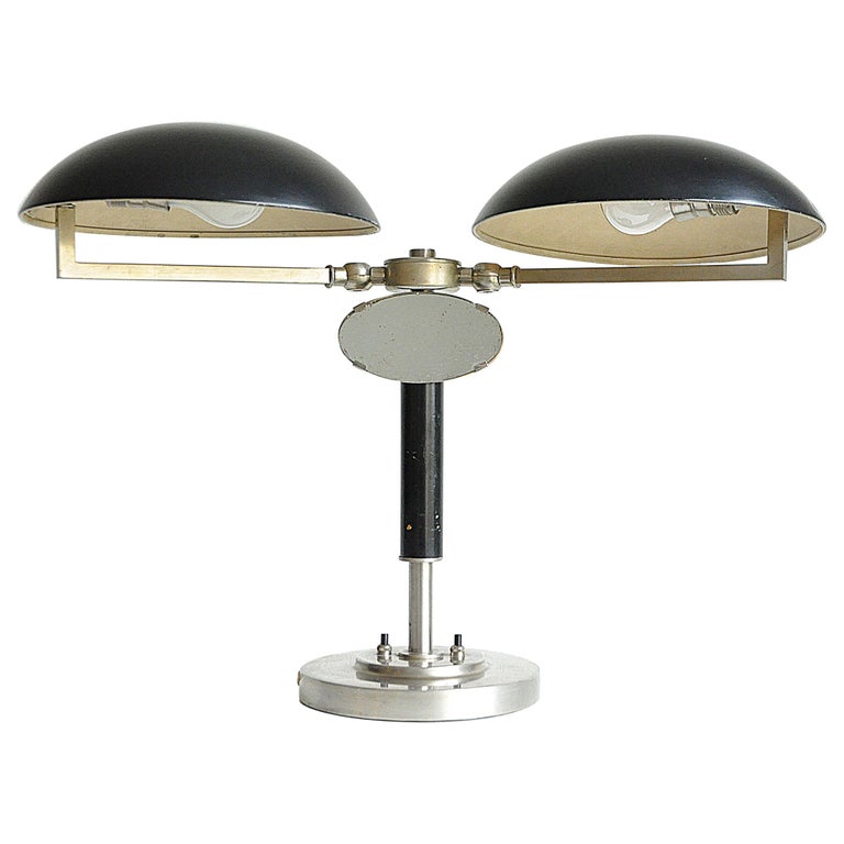 Two-Arm Table Lamp with a Small Mirror, 1930s For Sale
