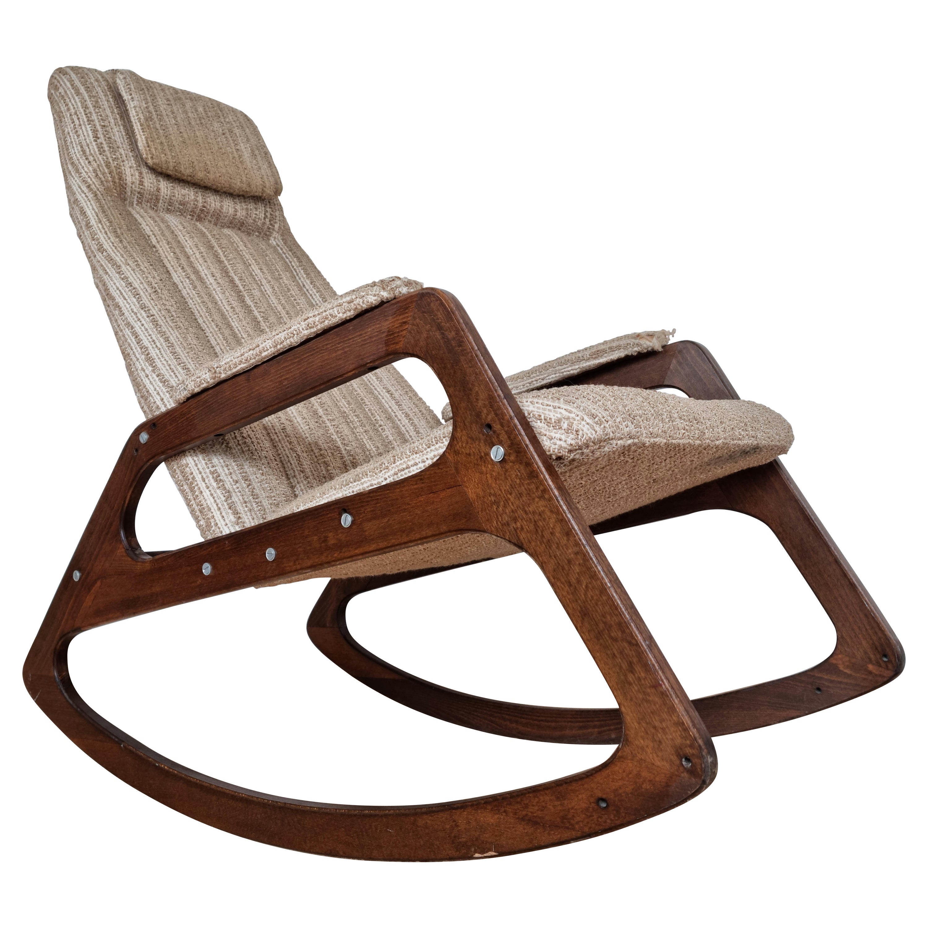 Midcentury Rare Rocking Chair Uluv, Czechoslovakia, 1960s For Sale