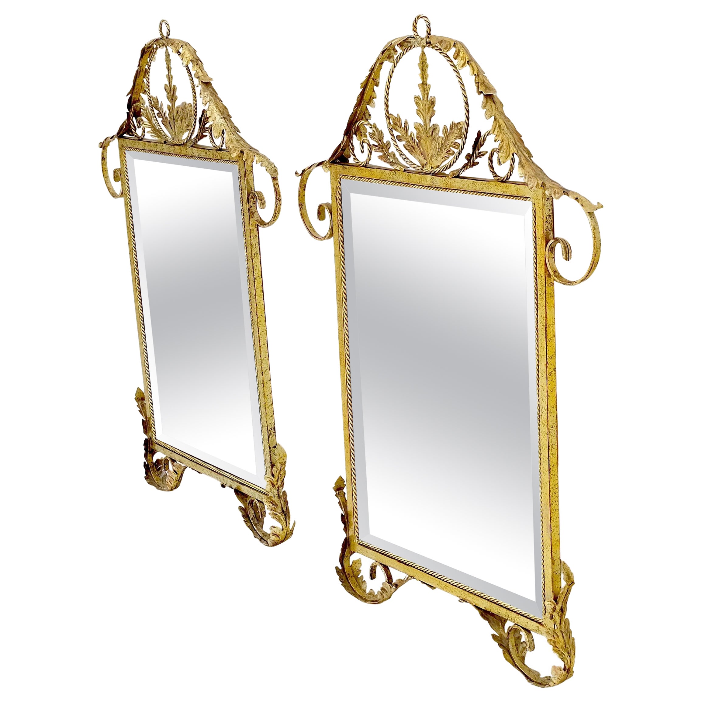 Pair of Regency Style Gilt Metal Rectangle Wall Mirrors Mint! For Sale