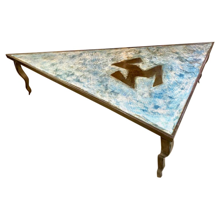 French Modern Triangle Cocktail Table, France, circa 1980s For Sale