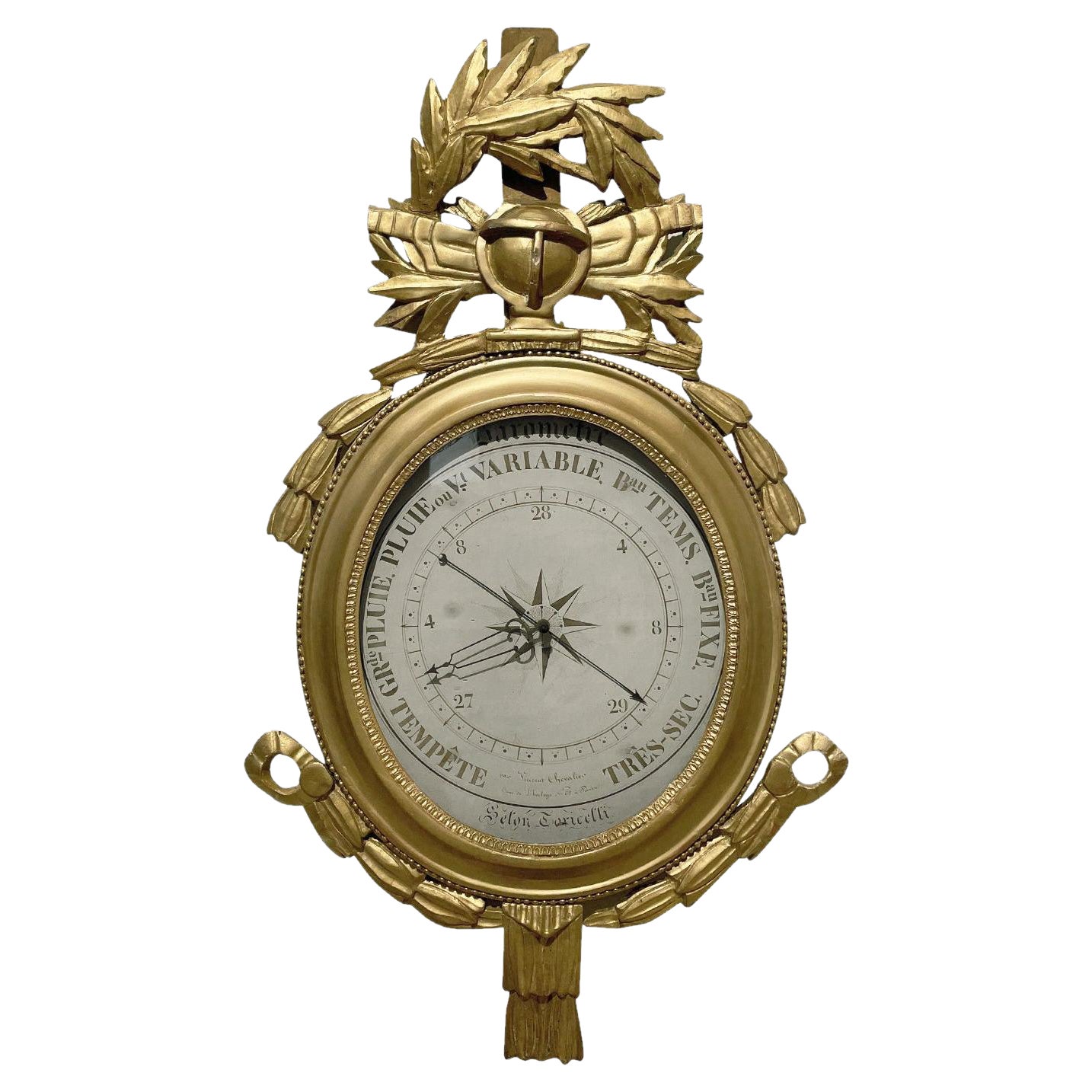 18th Century French Louis XVI Period Gilded Barometer by Evangelista Torricelli