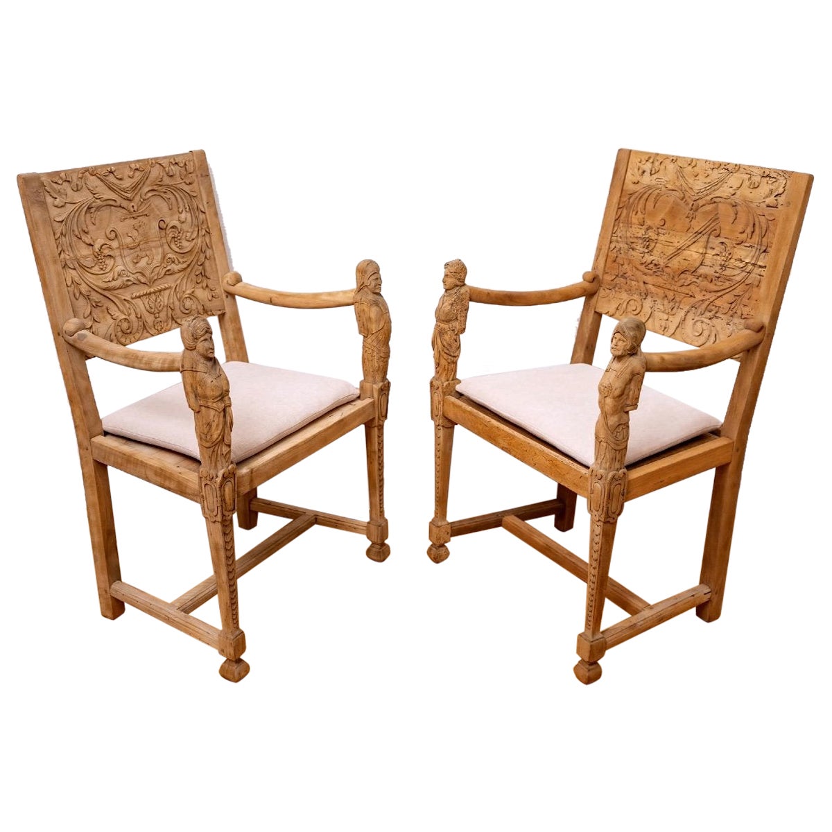 Pair of Neo-Gothic Ceremonial Armchairs, Solid Walnut, Period: 19th Century